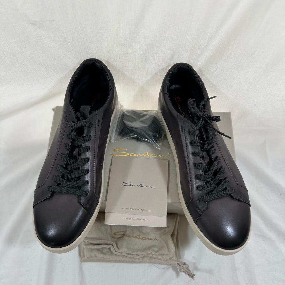 Santoni Men's Dark Gray Leather Sneakers